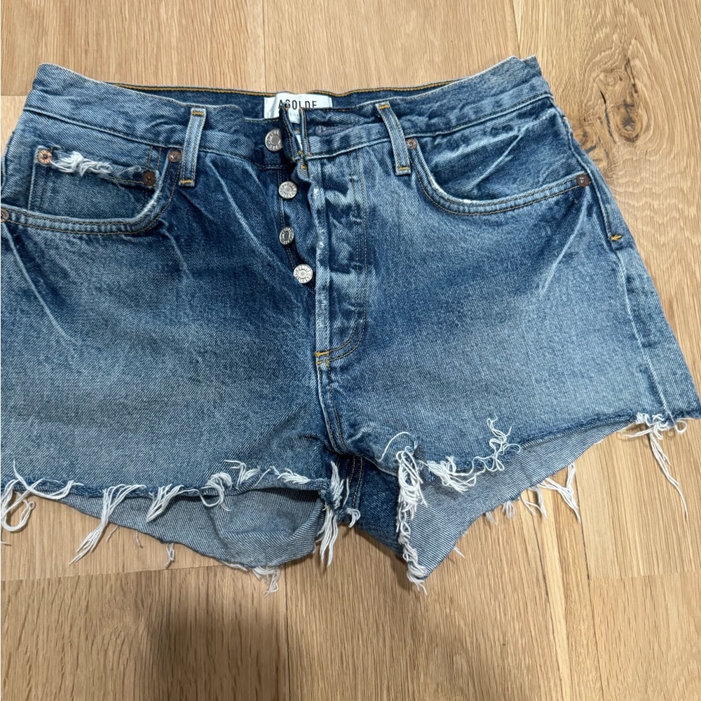Agolde Distressed Blue Jean Shorts